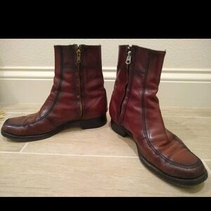 Vintage Men's Brown Cognac Leather Ankle Boots Side Zipper Size 8